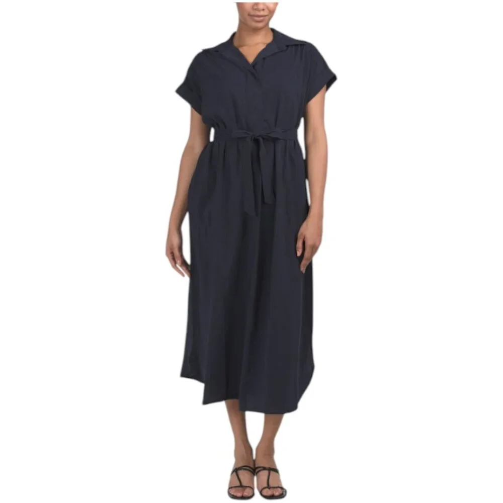 max studio short sleeve shirt dress MAX STUDIO Women's Short Sleeve Belted Maxi Shirtdress - White